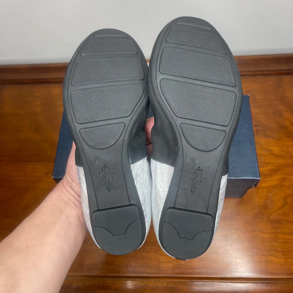 Cole‎ Haan Manhattan Demi Ballet Flats Black Silver Metallic Casuals Womens 5.5B